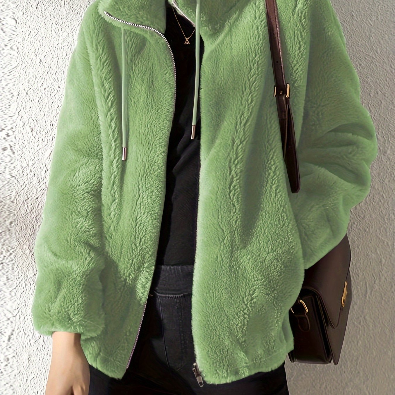 Women'S Plush Jacket - Soft Warm Winter Coat with Stand-Up Collar