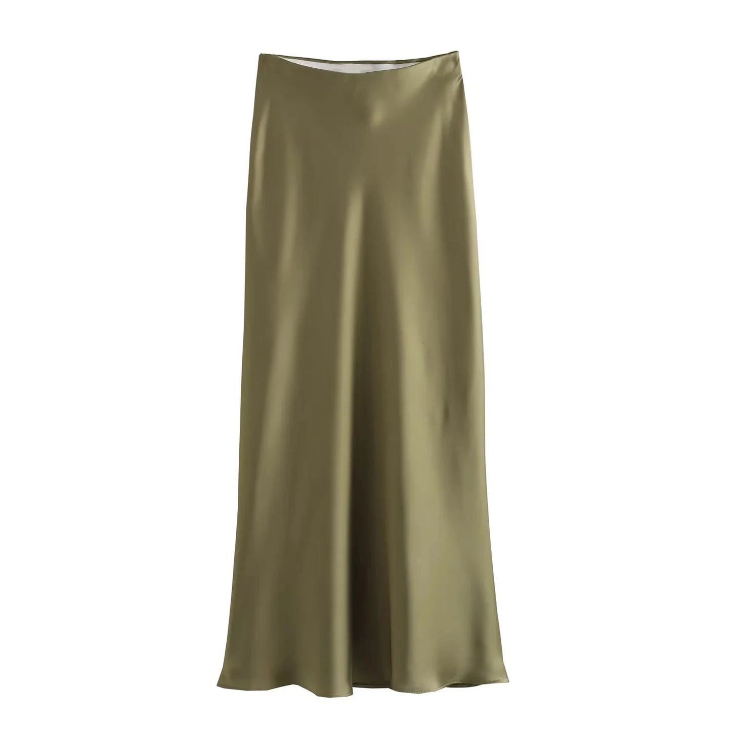 Vintage Satin Solid Long Skirts Women High Waist Elastic Silky Skirts Fashion 2025 Spring Elegant Straight Skirt