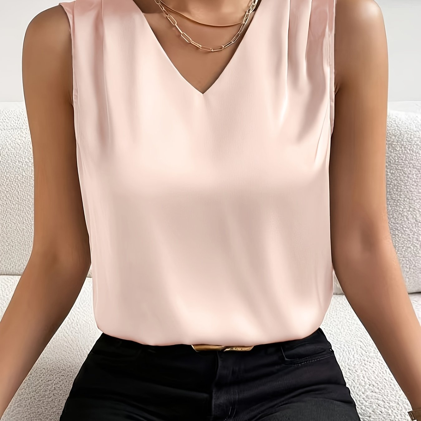 Women's Elegant Sleeveless V-Neck Summer Party Dress - Solid Color Backless Blouse