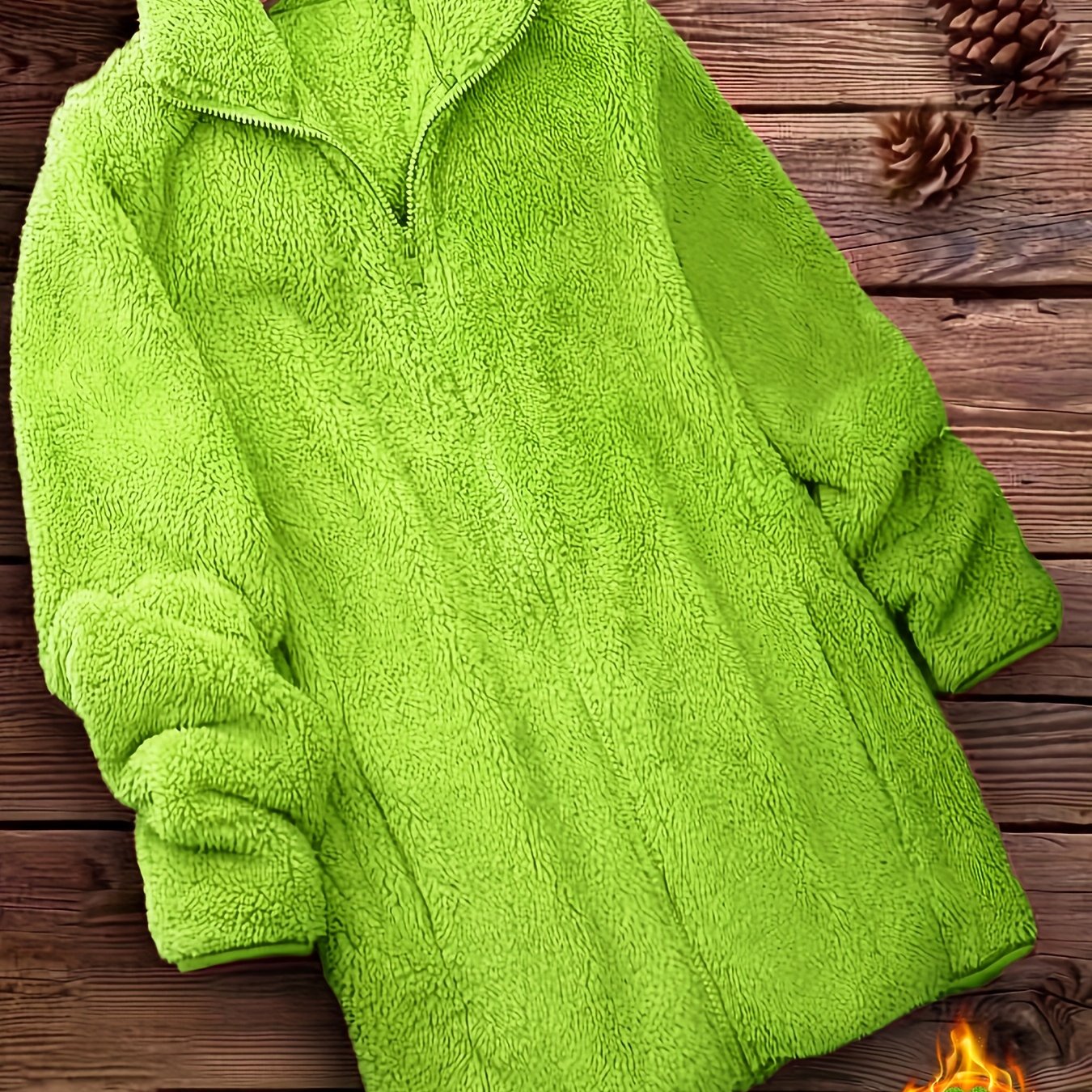 Zip Up Solid Teddy Coat, Casual Long Sleeve Winter Outerwear, Women's Clothing