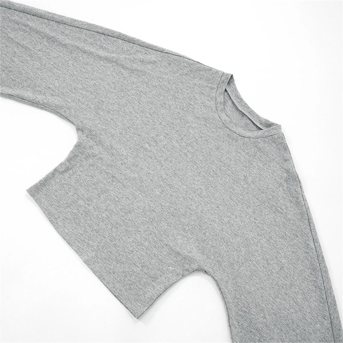 Women Solid Color Round Neck Front Shoulder Wide Long Sleeves Cinched Waist Slim Crop Top Daily Casual Simple Versatile Top