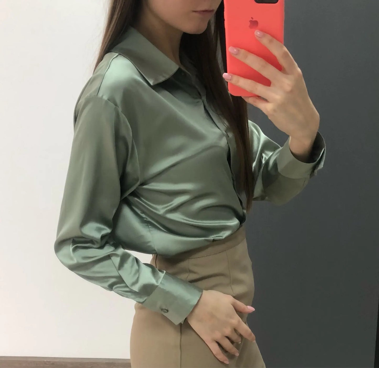 Elegant Satin Loose Women Shirt Spring Turn-down Collar Ladies Blouse Autumn Vintage Casual Button Silk Tops