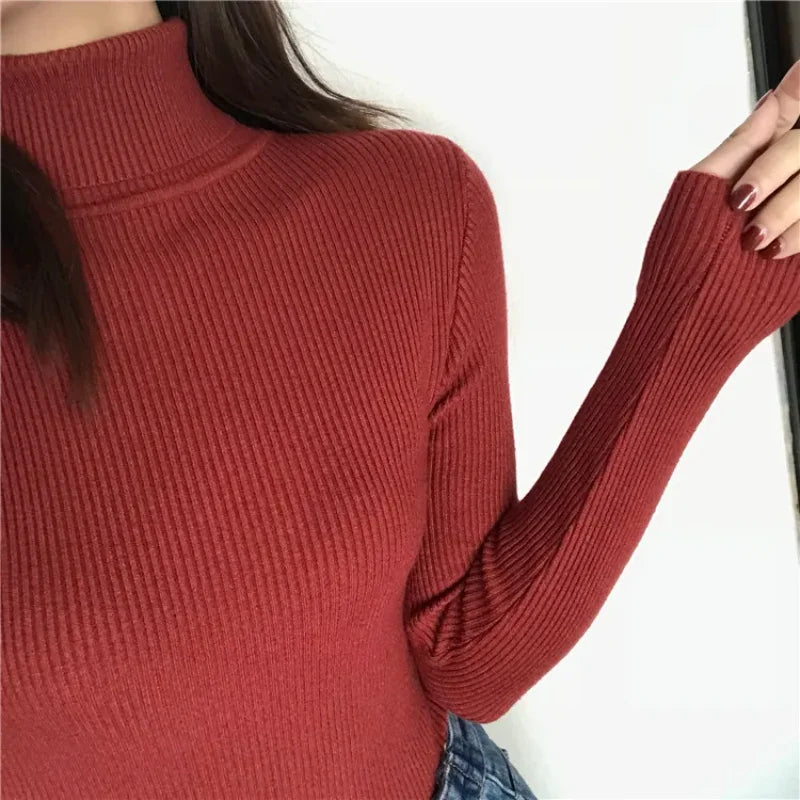 Winter Thick Sweater Women Knitted Ribbed Pullover Sweater Long Sleeve Turtleneck Slim Jumper Soft Warm Pull Femme