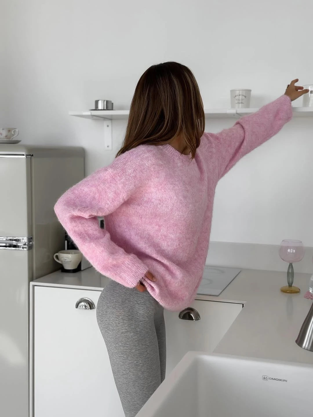 Basic O Neck Basic Sleeve Sweater Women Oversized Short Knitted Wool Pullover Female Casual Thick Warm Soft Top