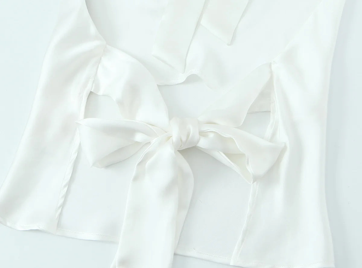 Women Satin Halter Top with Adjustable Tie Sleeveless Open Back Solid Collar Vest Summer Beach Style Casual Blouse