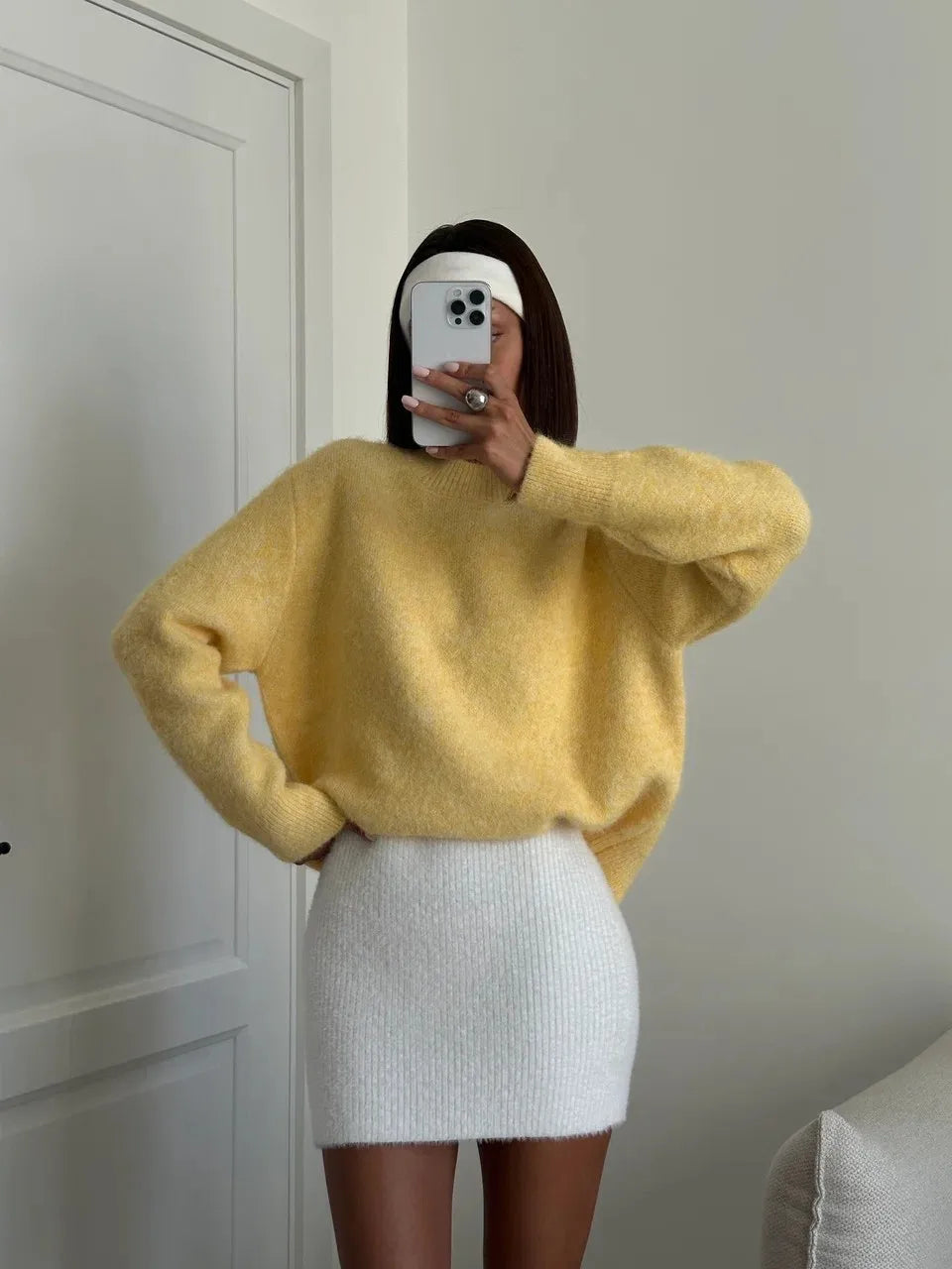 Basic O Neck Basic Sleeve Sweater Women Oversized Short Knitted Wool Pullover Female Casual Thick Warm Soft Top