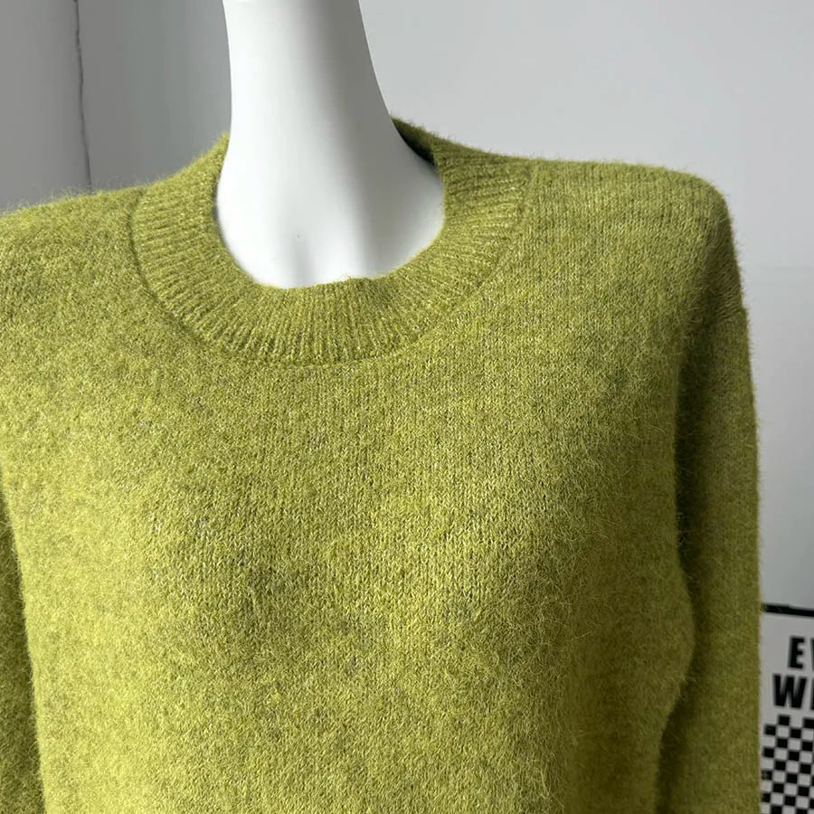 Basic O Neck Basic Sleeve Sweater Women Oversized Short Knitted Wool Pullover Female Casual Thick Warm Soft Top