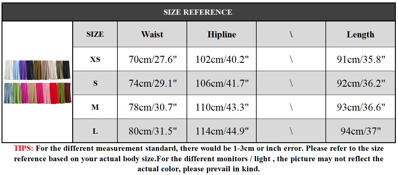 Satin Midi Skirt High Waist Straight Long Skirts