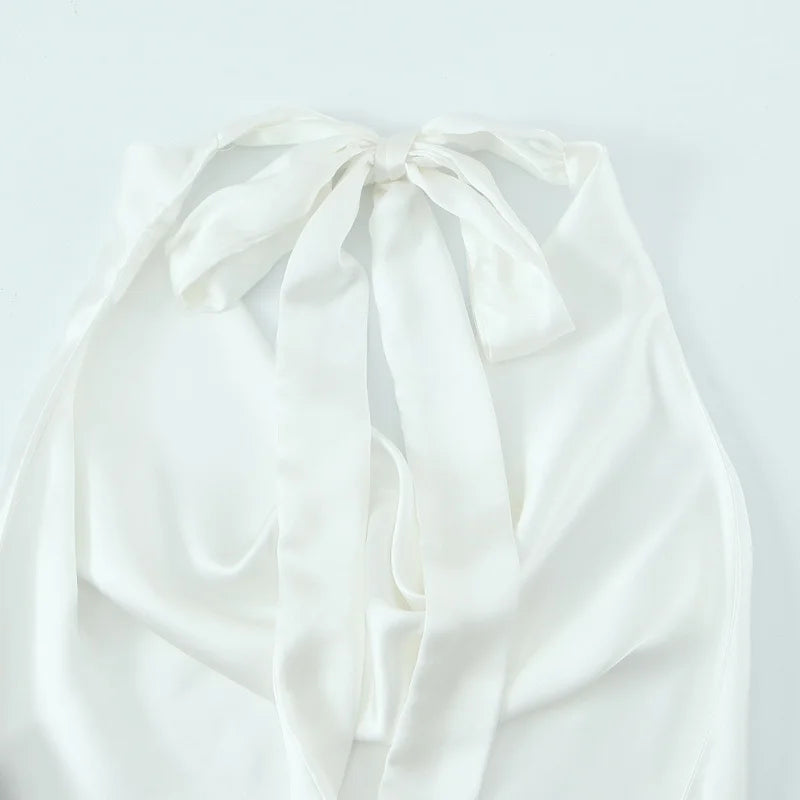 Women Satin Halter Top with Adjustable Tie Sleeveless Open Back Solid Collar Vest Summer Beach Style Casual Blouse