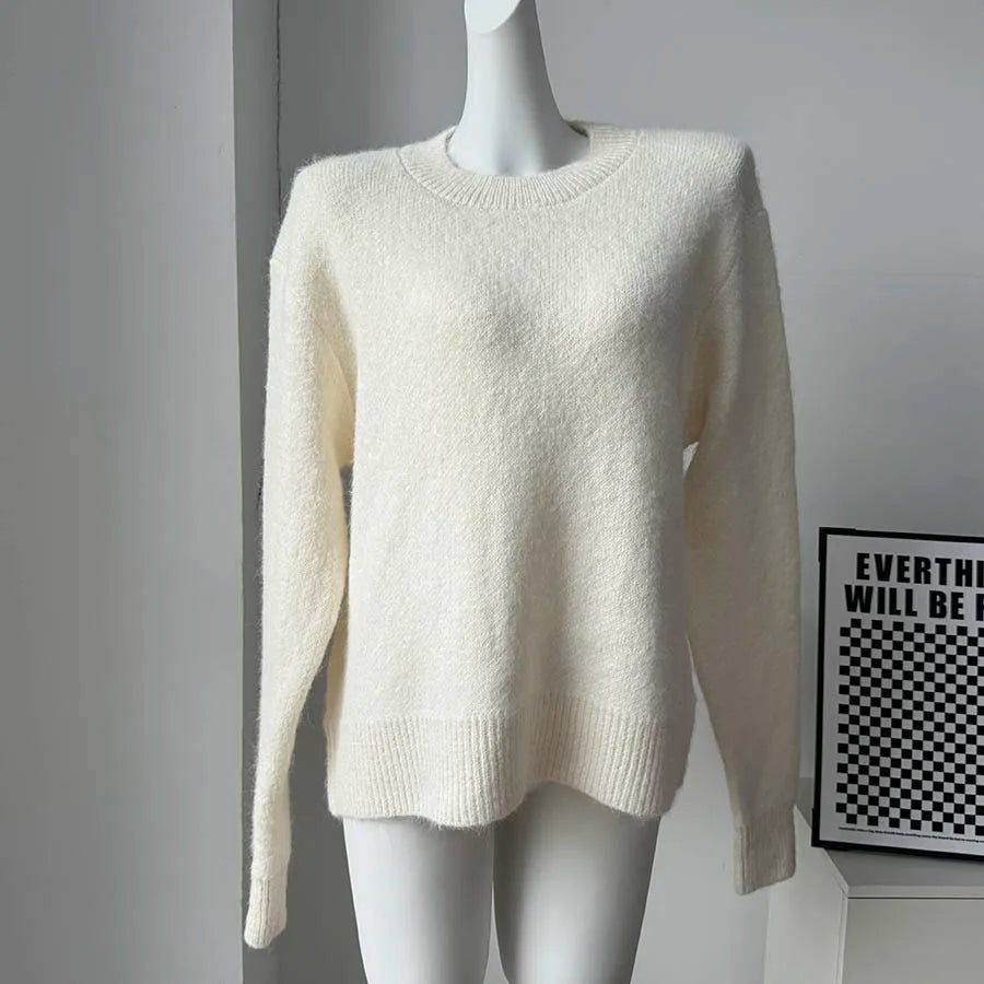 Basic O Neck Basic Sleeve Sweater Women Oversized Short Knitted Wool Pullover Female Casual Thick Warm Soft Top