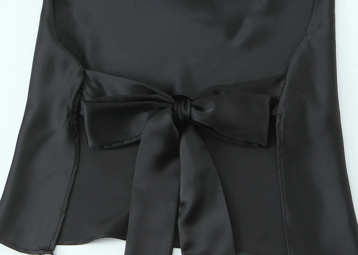 Women Satin Halter Top with Adjustable Tie Sleeveless Open Back Solid Collar Vest Summer Beach Style Casual Blouse