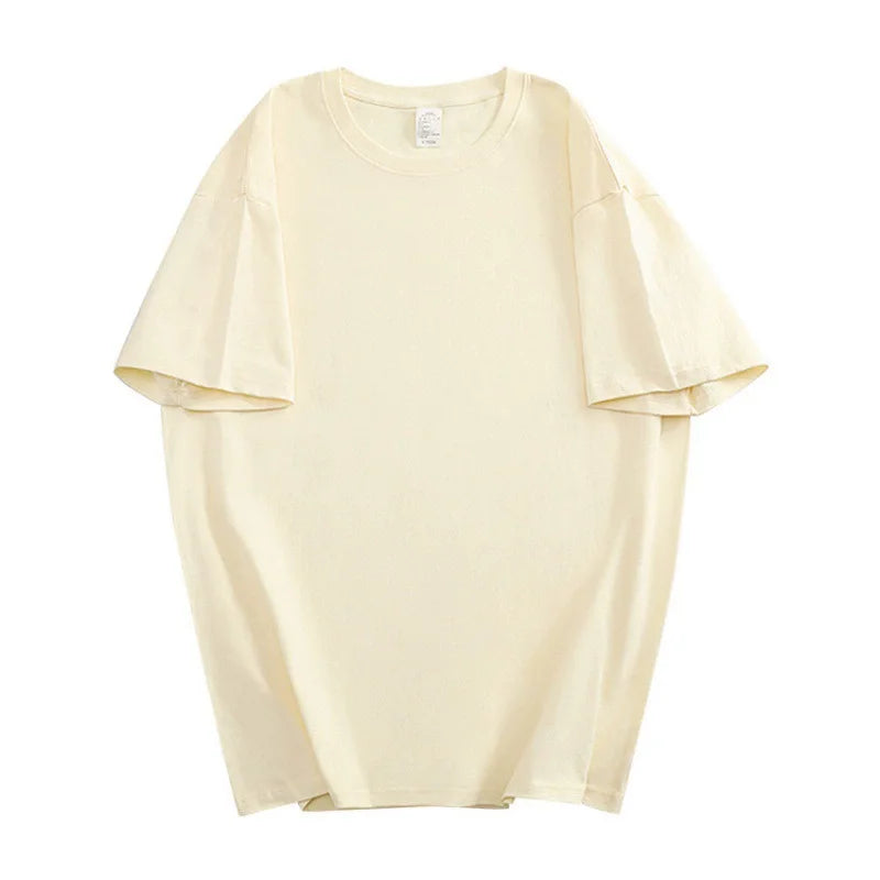 Cotton Men's Women Summer T-shirt Loose Short-sleeved Casual Basic T-Shirt Round Neck Solid Color Breathable Unisex Top