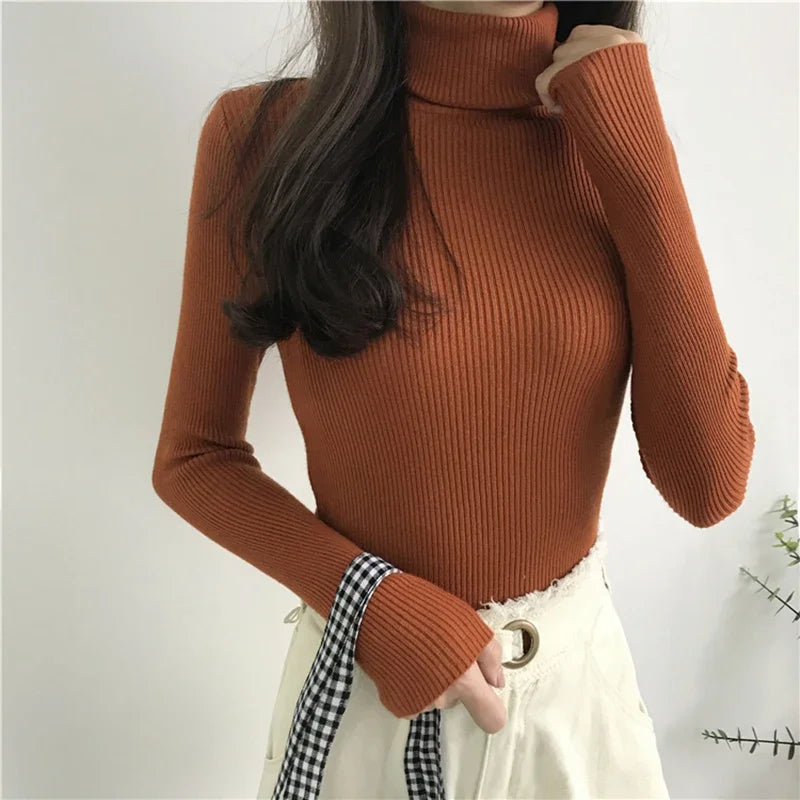 Winter Thick Sweater Women Knitted Ribbed Pullover Sweater Long Sleeve Turtleneck Slim Jumper Soft Warm Pull Femme