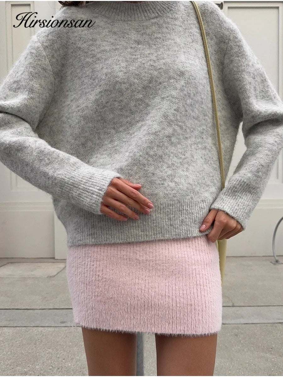 Basic O Neck Basic Sleeve Sweater Women Oversized Short Knitted Wool Pullover Female Casual Thick Warm Soft Top