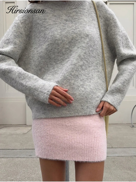Basic O Neck Basic Sleeve Sweater Women Oversized Short Knitted Wool Pullover Female Casual Thick Warm Soft Top