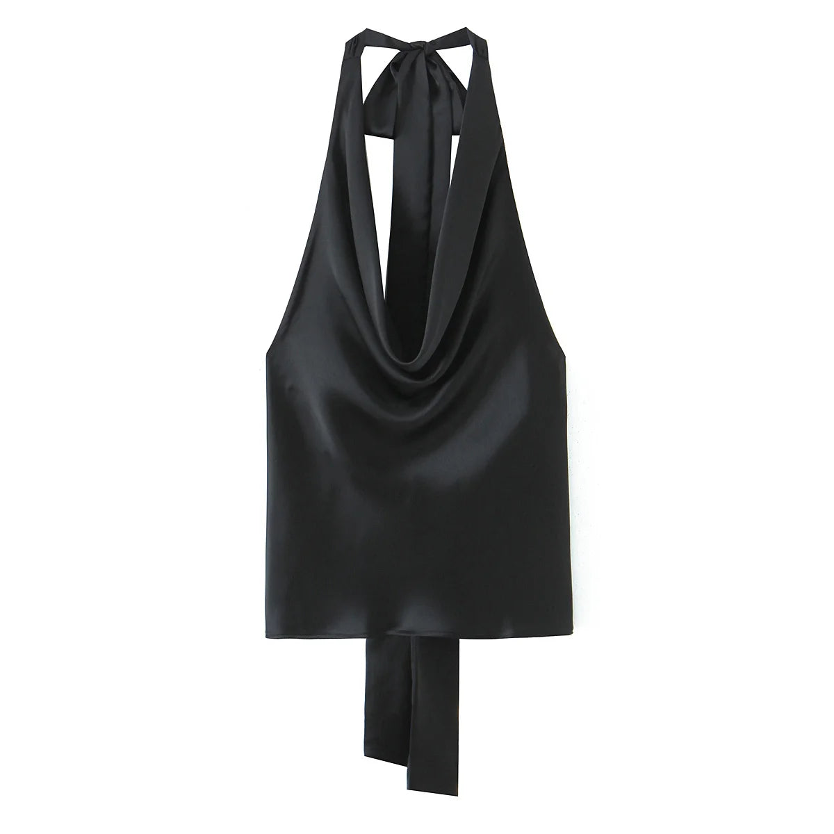 Women Satin Halter Top with Adjustable Tie Sleeveless Open Back Solid Collar Vest Summer Beach Style Casual Blouse