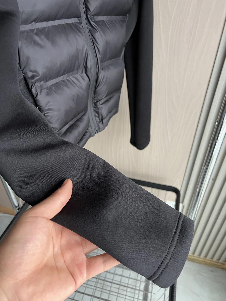 Women's Lightweight Warm Down Jacket with Long Sleeves and Zippered Hooded Sports Coat