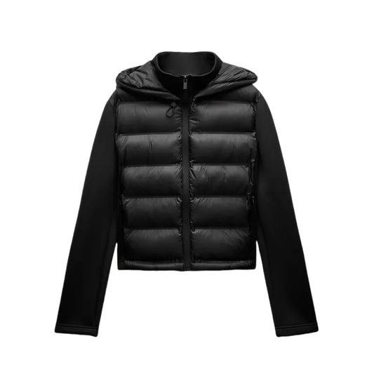 Women's Lightweight Warm Down Jacket with Long Sleeves and Zippered Hooded Sports Coat