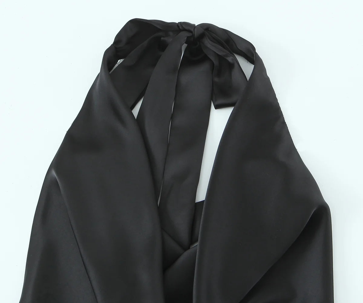 Women Satin Halter Top with Adjustable Tie Sleeveless Open Back Solid Collar Vest Summer Beach Style Casual Blouse