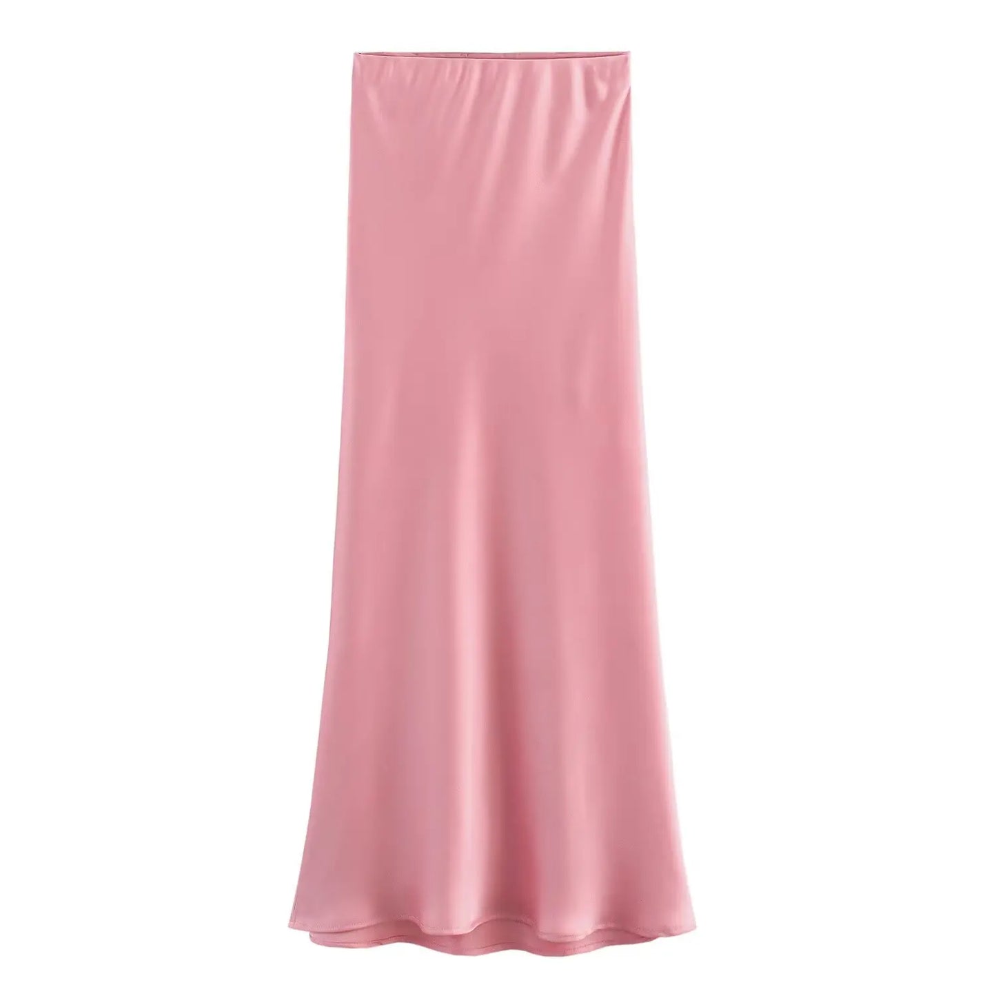 Vintage Satin Solid Long Skirts Women High Waist Elastic Silky Skirts Fashion 2025 Spring Elegant Straight Skirt