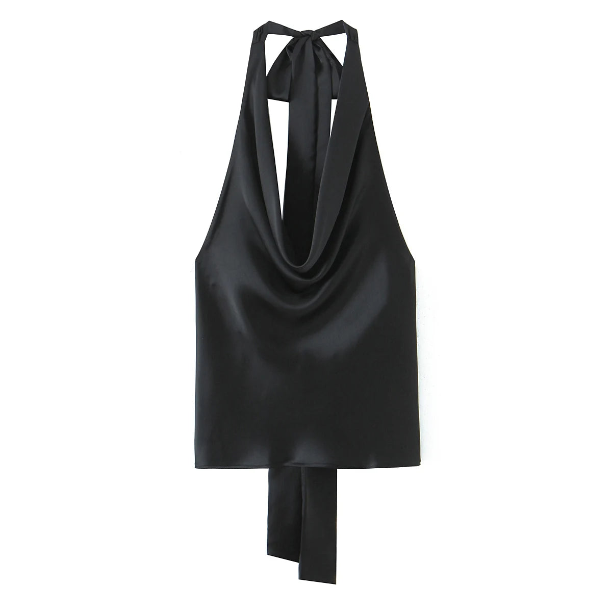 Women Satin Halter Top with Adjustable Tie Sleeveless Open Back Solid Collar Vest Summer Beach Style Casual Blouse