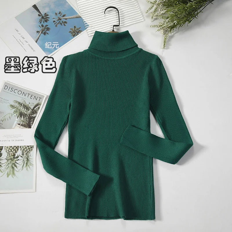 Winter Thick Sweater Women Knitted Ribbed Pullover Sweater Long Sleeve Turtleneck Slim Jumper Soft Warm Pull Femme