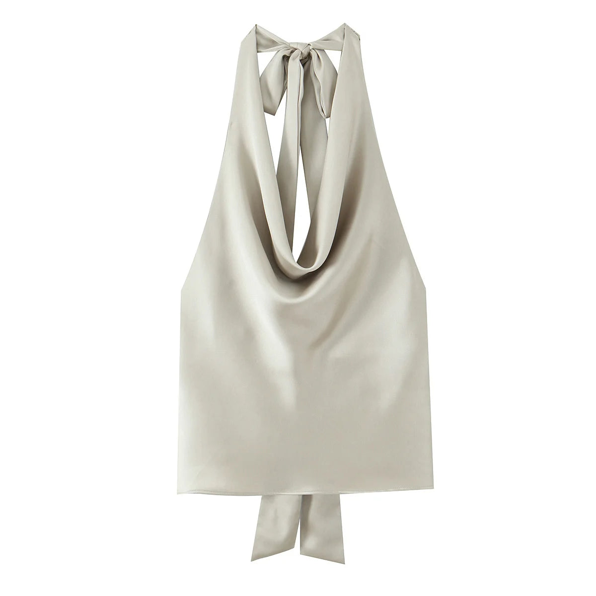 Women Satin Halter Top with Adjustable Tie Sleeveless Open Back Solid Collar Vest Summer Beach Style Casual Blouse