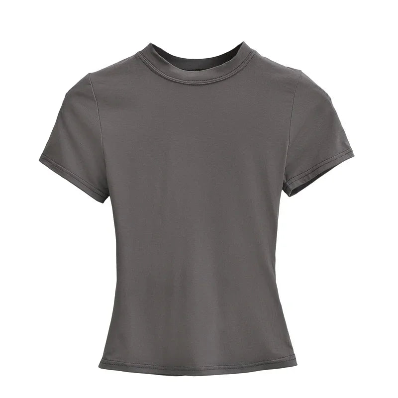 High Quality Casual T shirt Sexy Slim Short Sleeves Fashion Trend Solid Women Clothing