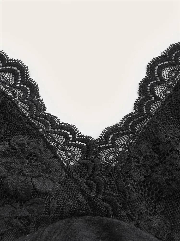 Lace Patchwork Halter Top Women Solid Ruched Backless Sleeveless Tank Top Streetwear Y2K Clothes