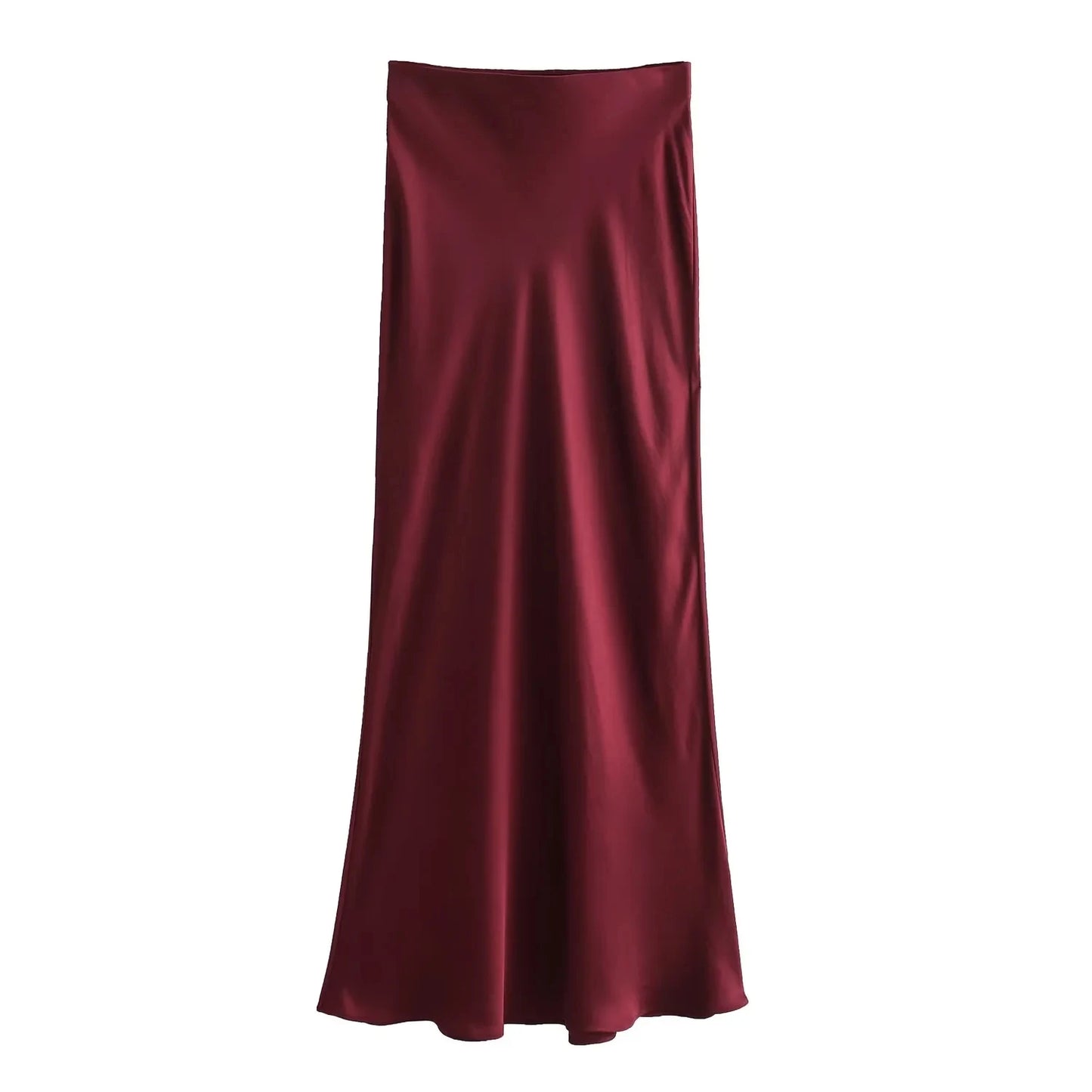 Vintage Satin Solid Long Skirts Women High Waist Elastic Silky Skirts Fashion 2025 Spring Elegant Straight Skirt