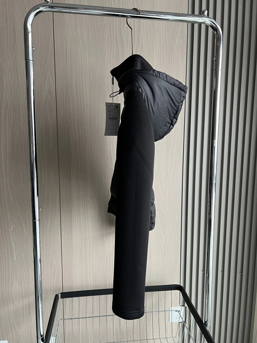 Women's Lightweight Warm Down Jacket with Long Sleeves and Zippered Hooded Sports Coat