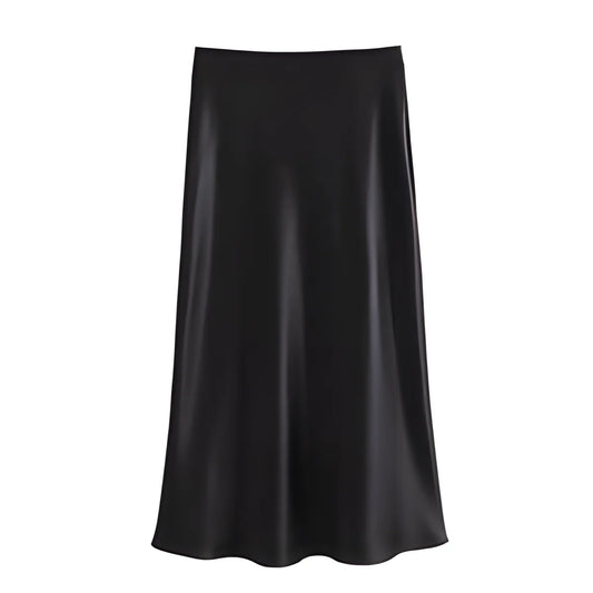 Satin Midi Skirt High Waist Straight Long Skirts