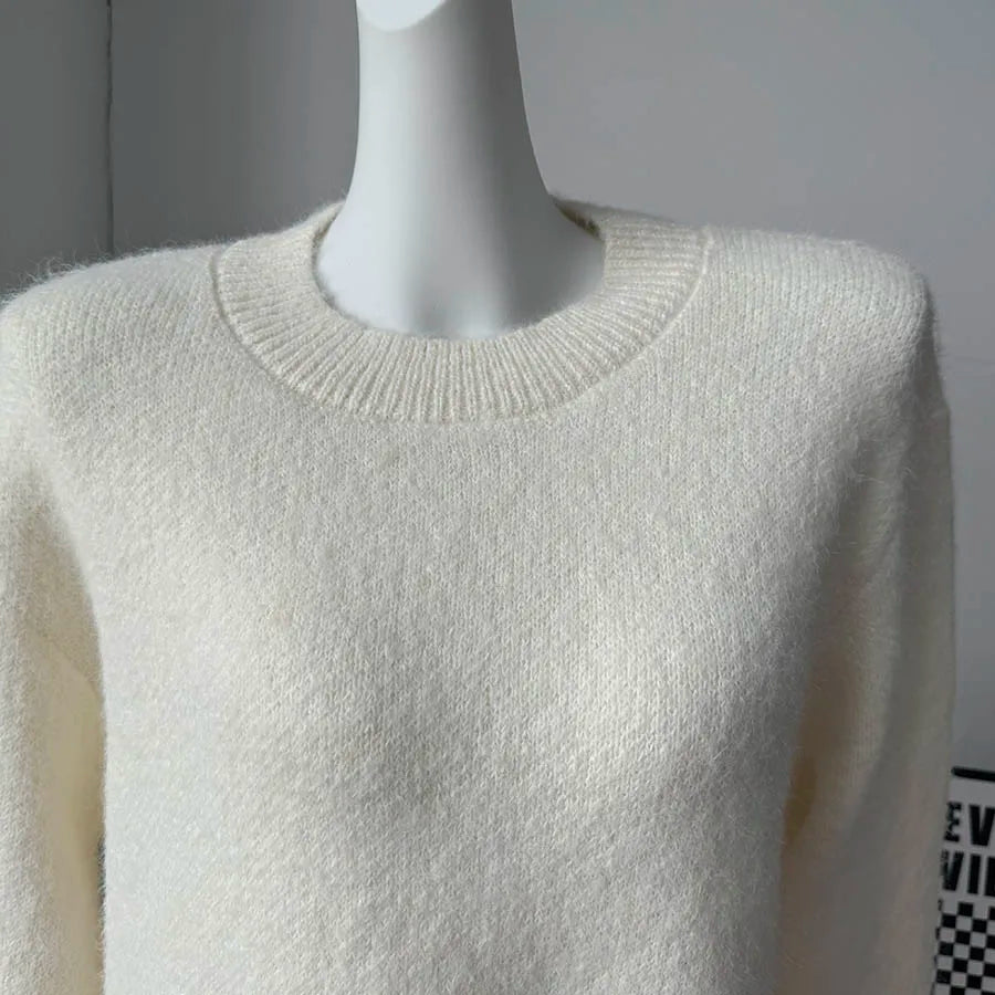 Basic O Neck Basic Sleeve Sweater Women Oversized Short Knitted Wool Pullover Female Casual Thick Warm Soft Top