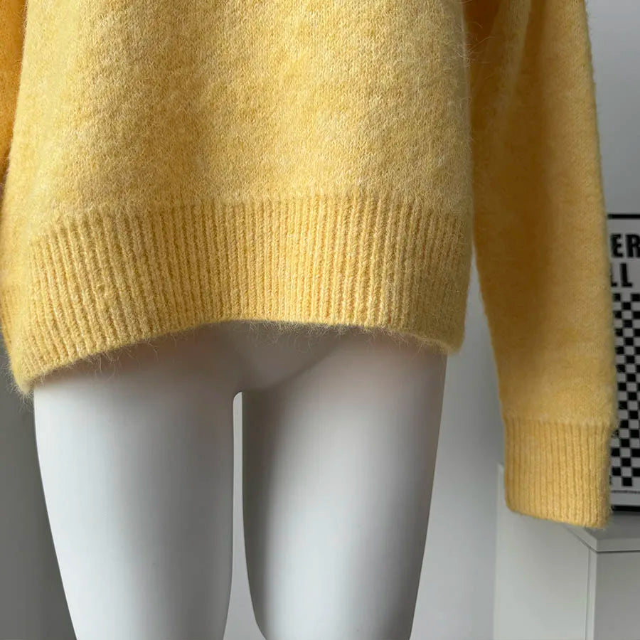 Basic O Neck Basic Sleeve Sweater Women Oversized Short Knitted Wool Pullover Female Casual Thick Warm Soft Top