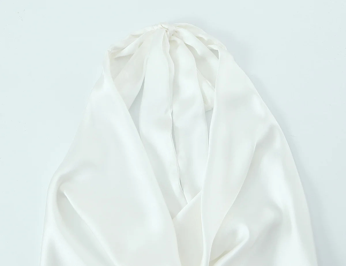 Women Satin Halter Top with Adjustable Tie Sleeveless Open Back Solid Collar Vest Summer Beach Style Casual Blouse