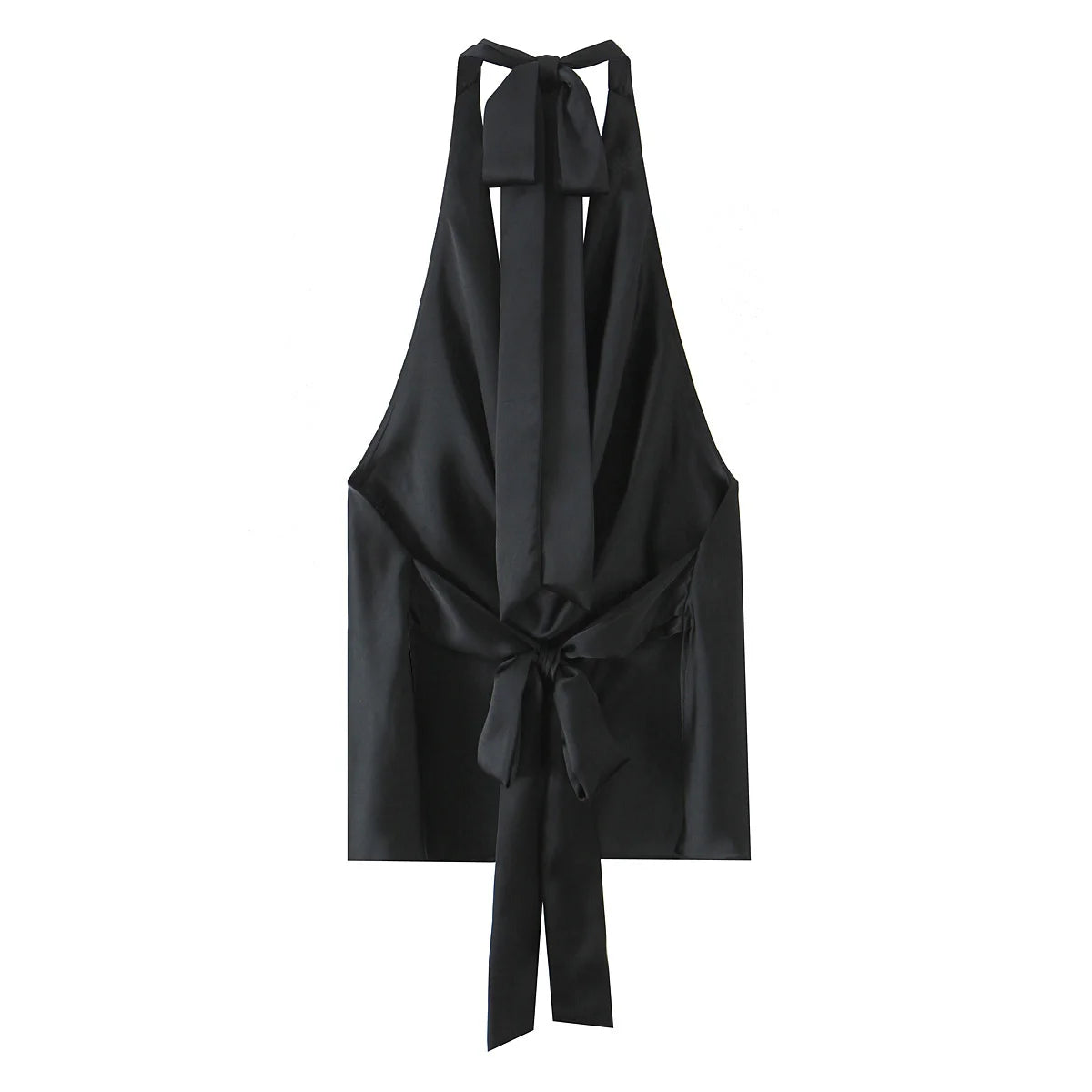 Women Satin Halter Top with Adjustable Tie Sleeveless Open Back Solid Collar Vest Summer Beach Style Casual Blouse