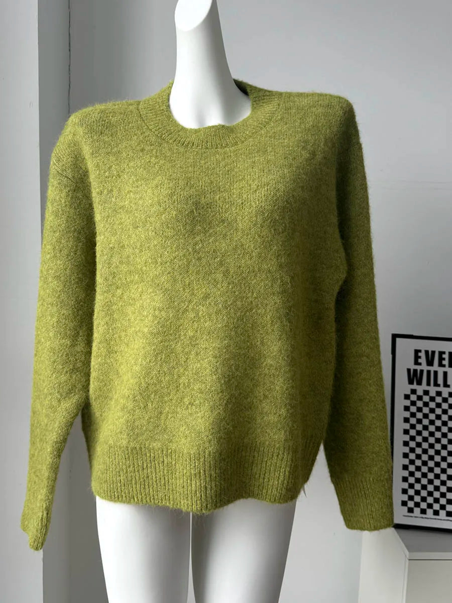 Basic O Neck Basic Sleeve Sweater Women Oversized Short Knitted Wool Pullover Female Casual Thick Warm Soft Top