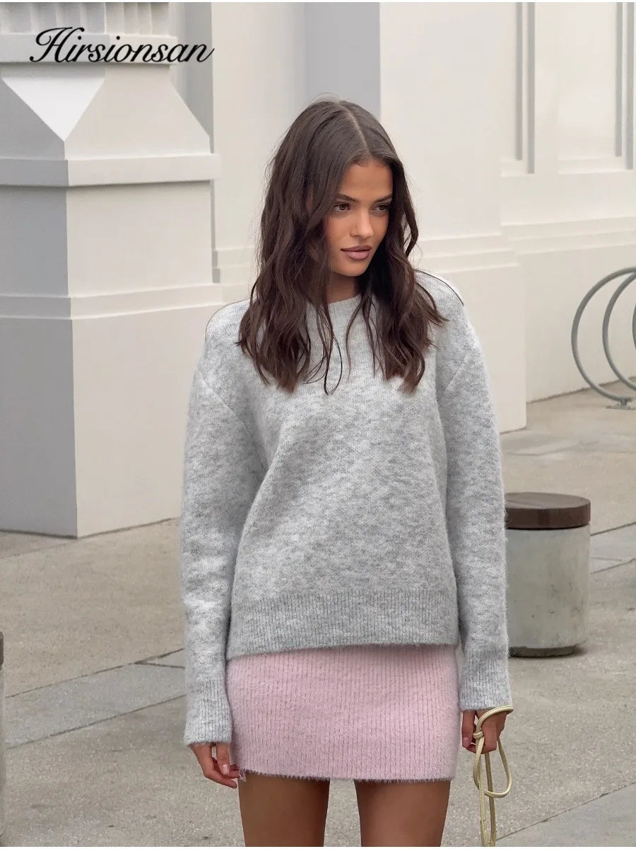 Basic O Neck Basic Sleeve Sweater Women Oversized Short Knitted Wool Pullover Female Casual Thick Warm Soft Top