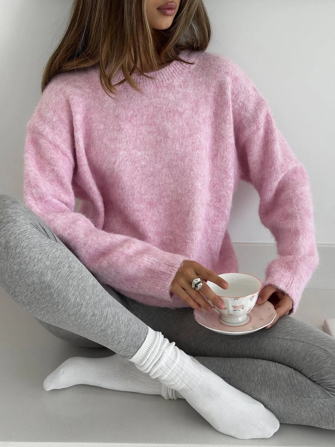 Basic O Neck Basic Sleeve Sweater Women Oversized Short Knitted Wool Pullover Female Casual Thick Warm Soft Top