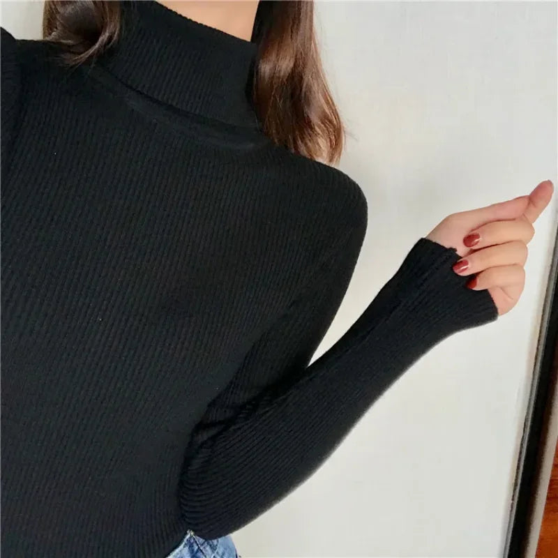 Winter Thick Sweater Women Knitted Ribbed Pullover Sweater Long Sleeve Turtleneck Slim Jumper Soft Warm Pull Femme