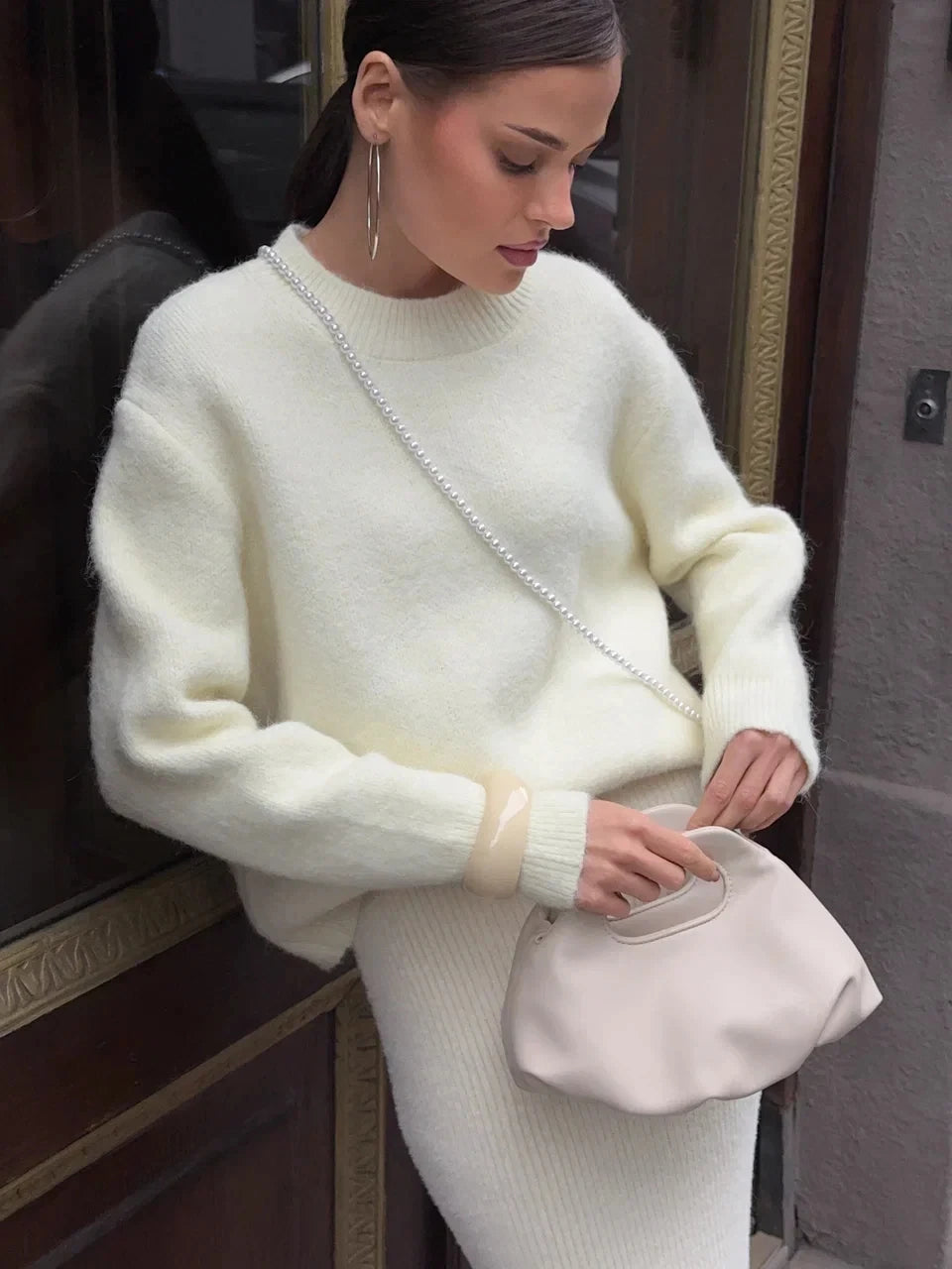 Basic O Neck Basic Sleeve Sweater Women Oversized Short Knitted Wool Pullover Female Casual Thick Warm Soft Top